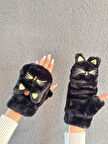 PELUŞ NAKIŞ İŞLEME KEDİ AÇILIR PARMAKLI İÇİ KÜRKLÜ ELDİVEN