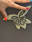 BONCUK VE ZİRKON TAŞ İŞLEME KELEBEK ARMA DİKİŞ APLİKE 17X14 CM