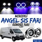 Fiat Ducato Uyumlu Üniversal Mercekli Angel Sis Farı Metal Su Geçirmez 76 mm Mavi Halkalı Gündüz Farı Angel Eyes 2 Adet