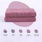 Homedius Banyo Zikzak Desenli Ultra Kalın Pamuk Pembe 2'li Ayak Havlusu 50x70 cm