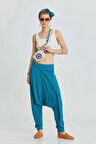 Bohem Düğme Detaylı Otantik Şalvar Pantolon Turkuaz | L