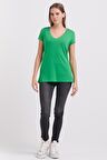 SIFIR YAKA KISA KOLLU YEŞİL KADIN BLUZ  71306-2K3