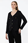 V YAKA DÜĞMELİ SİYAH KADIN HIRKA 31388-2Y4