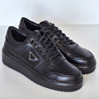 ERKEK GÜNLÜK SNEAKER AYAKKABI-HAKİKİ DERİ-SİYAH RENK-BAĞCIKLI