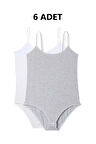 6 Adet İp Askılı Kadın Çıtçıtlı Body Zıbın Siyah Beyaz Gri