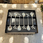 6'lı Çay&Kahve Kaşığı DAL ŞEKİLLİ Metal Kaşık Tatlı Reçel Dondurma Kaşığı Modern Sunum Kaşıkları