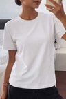 Kadın Tişört Gri Bisiklet Yaka Basic Tişört %100 Pamuk Rahat Kalıp T-shirt BASIC-KADIN