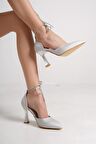Modabuymus Glossy Gümüş Taşlı Stiletto Abiye Topuklu Ayakkabı