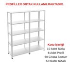 5 Katlı Duble Galvaniz Çelik Raf - Depo, Arşiv, Kiler, Dosya, Market Rafı 59x60 cm-200 cm-0.70 mm
