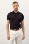 Erkek Yumuşak Dokulu Slim-Fit Polo Yaka İnce Triko T-shirtKoyu Lacivert
