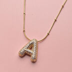 Kişiye Özel A Harfli Kolye Kadın Zirkon Taşlı Sarı Takı Hediyelik Aksesuar