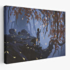 Harita Sepeti Ağaçlardan Düşen Parlak Yaprakları Toplayan Kadın Tablosu-1243