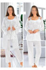 Lohusa Hamile 3 Parça Sabahlıklı Ekru Pijama Takımı ROZ.10.EL.02.T