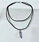 Doğal Taş Kolye Karanlıkta Parlayan Siyah Deri İp Detaylı