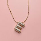 Kişiye Özel E Harfli Kolye Kadın Zirkon Taşlı Sarı Takı Hediyelik Aksesuar