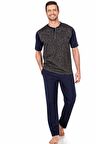 Pamuklu Desenli Düğmeli Jakarlı 3'lü Kısakol Erkek Pijama Takımı