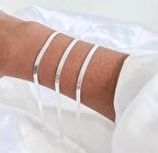 Kadın Gümüş Renk İtalyan Ezme Yassı Zincir Bileklik Çelik Üzeri Altın Kaplama 2 Yıl Garanti Belgeli