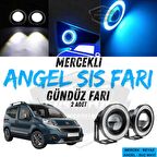 Fiat Fiorino 2008-2023 Uyumlu Üniversal Mercekli Angel Sis Farı Metal Su Geçirmez 76 mm Buz Mavi Halkalı Gündüz Farı Angel Eyes 2 Adet
