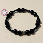 Uretti - Şerife 8341 El Yapımı Bostawana Akik Erkek Doğal Taş Bileklik 17cm  - Siyah