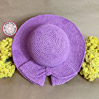 Uretti - Sabriye 2438 - El Yapımı Rafya İp Fiyonklu Şapka - Lila
