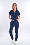 Lacivert Renk Hipoya Çamaşır Suyuna Dayanıklı Scrubs Takım İş Kıyafeti Unisex Model