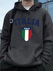 İtalya Bayrağı Baskılı Erkek Kapüşonlu Sweatshirtleri Sonbahar Kış Cepli Sweatshirtler Temel