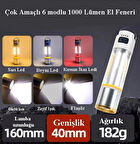 GP-222 Zoomlu 1000lm Şarjlı Çok Fonksiyonlu El Feneri - Beyaz-Kırmızı-Sarı Ledli 6 mod Kamp Lambası