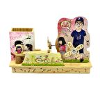 Manga Ahşap Kalemlik ve Kurmalı Değirmen Baba Kız Temalı No:2