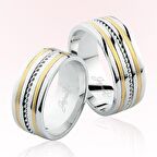 Sarı Beyaz Şeritli Altın Alyans 1304-2