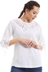 Şile Bezi Beyaz Dantel Yaka Yarım Kol  Bluz