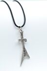 Pantera Elektro Gitar Kolye Deri İp Kolye Gümüş Kaplama Erkek Kadın Kolye