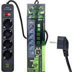 İronStar IRP3000 2 Metre Çift USb den Şarjlı Dörtlü Akım Korumalı Priz 