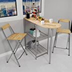 Mutfak Bar Masa Sandalye Takımı Katlanır Bar Sandalye 2 Kişilik Mutfak Masası Çam 1339