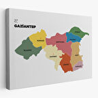 Harita Sepeti Gaziantep İli ve İlçeler Haritası Dekoratif Kanvas Tablo 1343