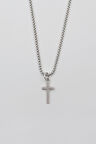 Minimalist Haç Kolye - Örme İthal Zincirli Unisex Gümüş Kaplama - 60 cm