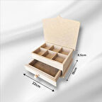 Ahşap Boyanabilir Bölmeli Ve Çekmeceli Takı-makyaj-aksesuar Organizer Kutu