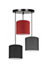 3lü Siyah Kırmızı Antrasit Kumaş Abajur Sarkıt Avize Modern Dekoratif Tasarım 