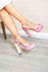 Luned Pembe Saten Platform Topuklu Kadın Ayakkabı