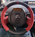 Citroen C4 2008 Araca Özel Direksiyon Kılıfı (SOFT KIRMIZI KARBON YÜZÜKLÜ)