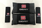 Seat Nakışlı Deri 1 Çift Boyun Yastık Ve 1 Çift Kemer Pedi