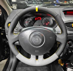 Clio 3 Araca Özel Direksiyon Kılıfı (DÜZ GRİ SARI YÜZÜKLÜ)