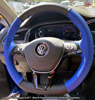 Golf 7 Jetta Passat Tiguan Polo-T-Roc F1 Dikmeli Araca Özel Direksiyon Kılıfı MAVİ DERİ KARBON 