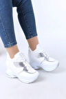 Leroy Beyaz Cırtlı Bağcıklı Gizli Topuklu Spor Ayakkabı