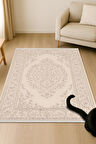Krem Klasik Desenli Halı – Zarif ve Şık Stil | Kaymaz Taban, Yıkanabilir, Evcil Dostu