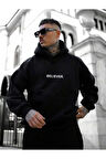 Erkek Siyah Believer Baskılı Oversize Sweatshirt