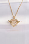 316L Çelik Zincir Altın Renk Zirkon Taşlı Kanatlı Kalp Kolye