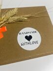 Handmade With Love Ortası Çizim Kalpli Siyah Yazı Yuvarlak Yapışkanlı Etiket 5x5 cm 100 adet