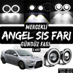Mitsubishi Lancer 2007-2014 Uyumlu Üniversal Mercekli Angel Sis Farı Metal Su Geçirmez 76 mm Beyaz Halkalı Gündüz Farı Angel Eyes 2 Adet