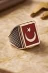 925 Ayar Türk Bayrağı Motifli Erkek Gümüş Yüzük