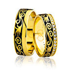 Harem Altın Desenli Taşlı Altın Alyans 1402